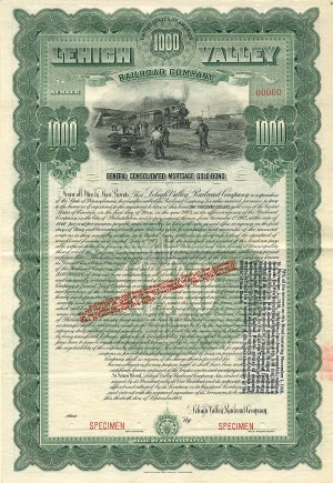 Lehigh Valley Railroad Company - Specimen Railroad Bond